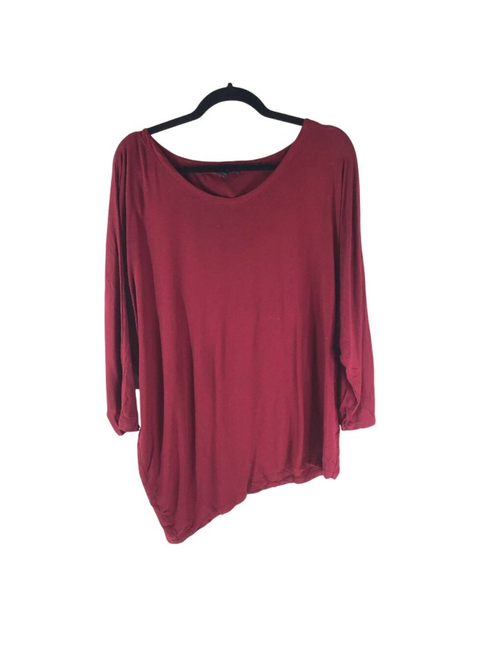 Eileen Fisher Womens Red Asymmetrical Hem Tunic Top L Rayon Blend Long Sleeve